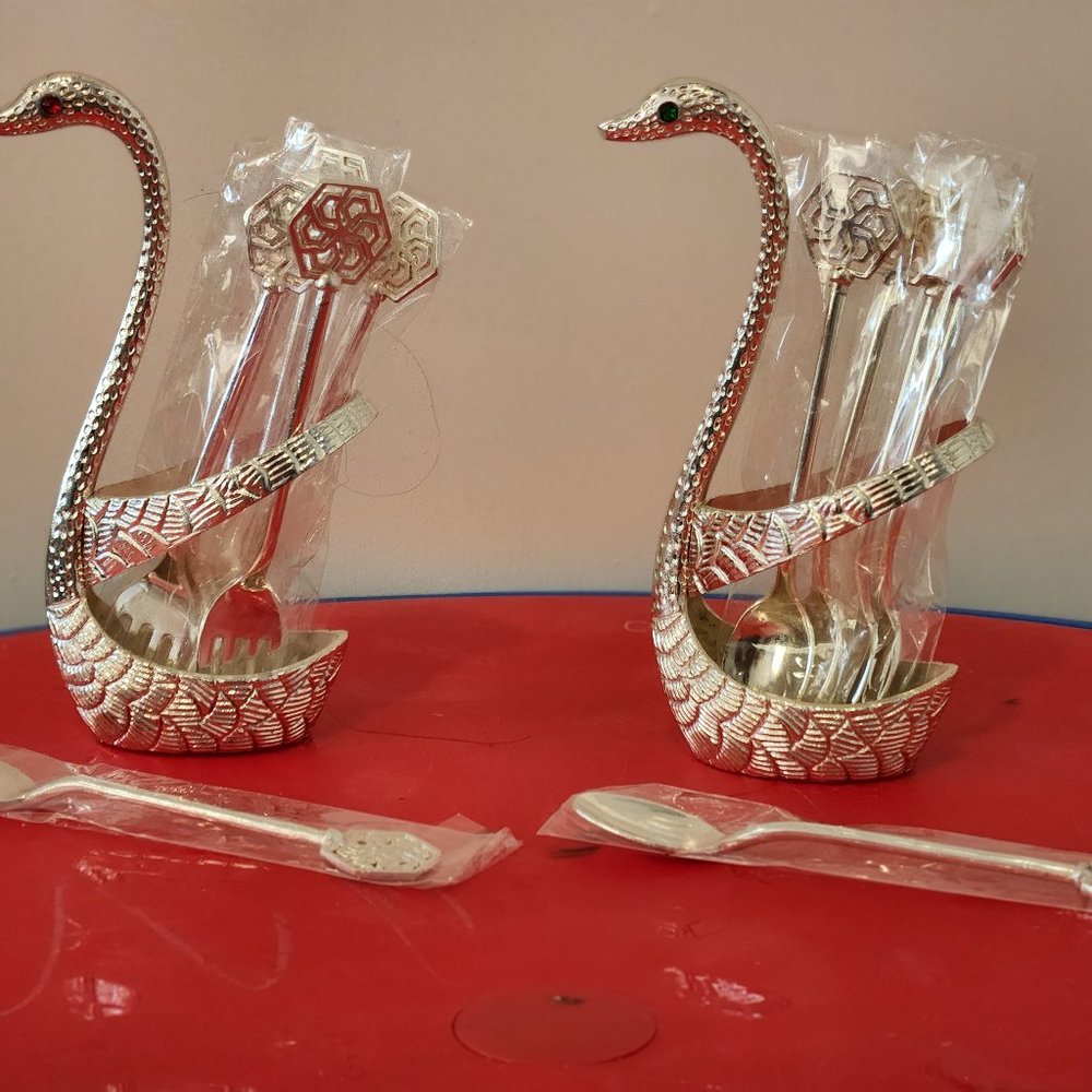 COPY - Swan shaped 6 Spoon set  and 6 Fork set